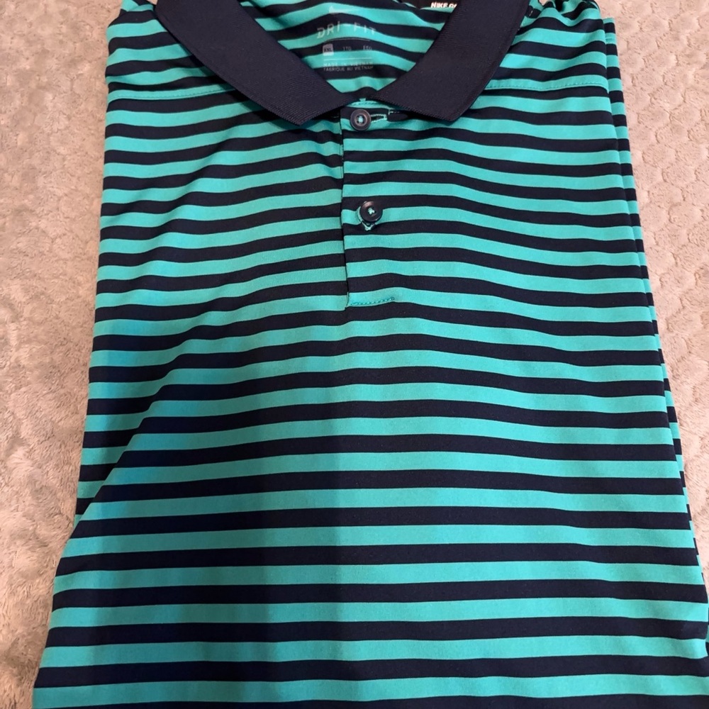 Striped Polo Shirt in Teal and Navy